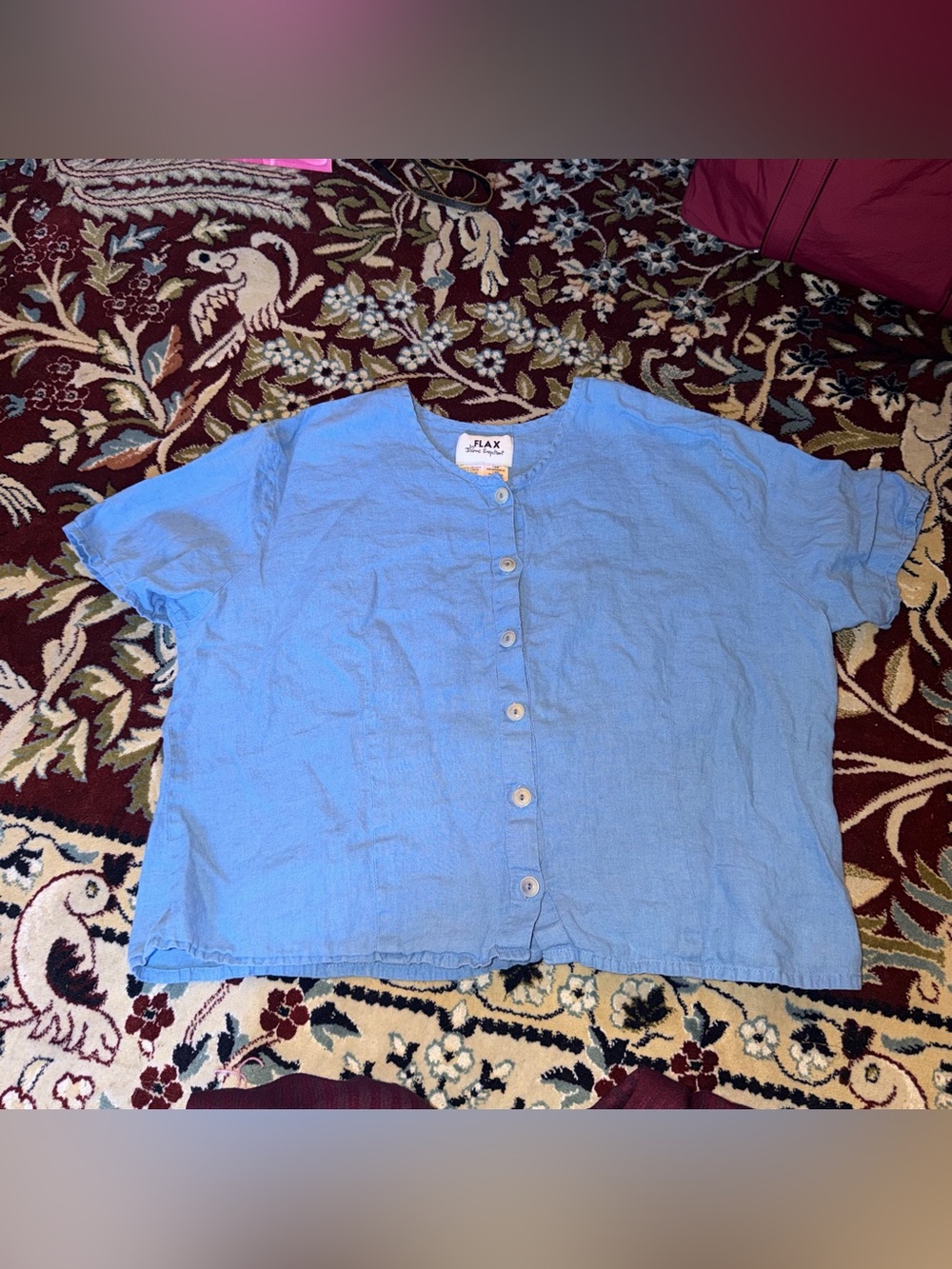 FLAX linen blue button down top